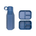Blaue Silikon-Lunchbox und Trinkflasche