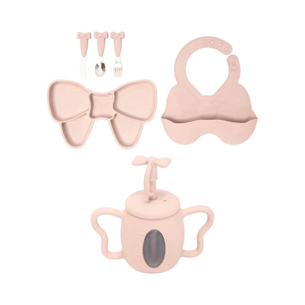 Complete strik serviesset zacht roze