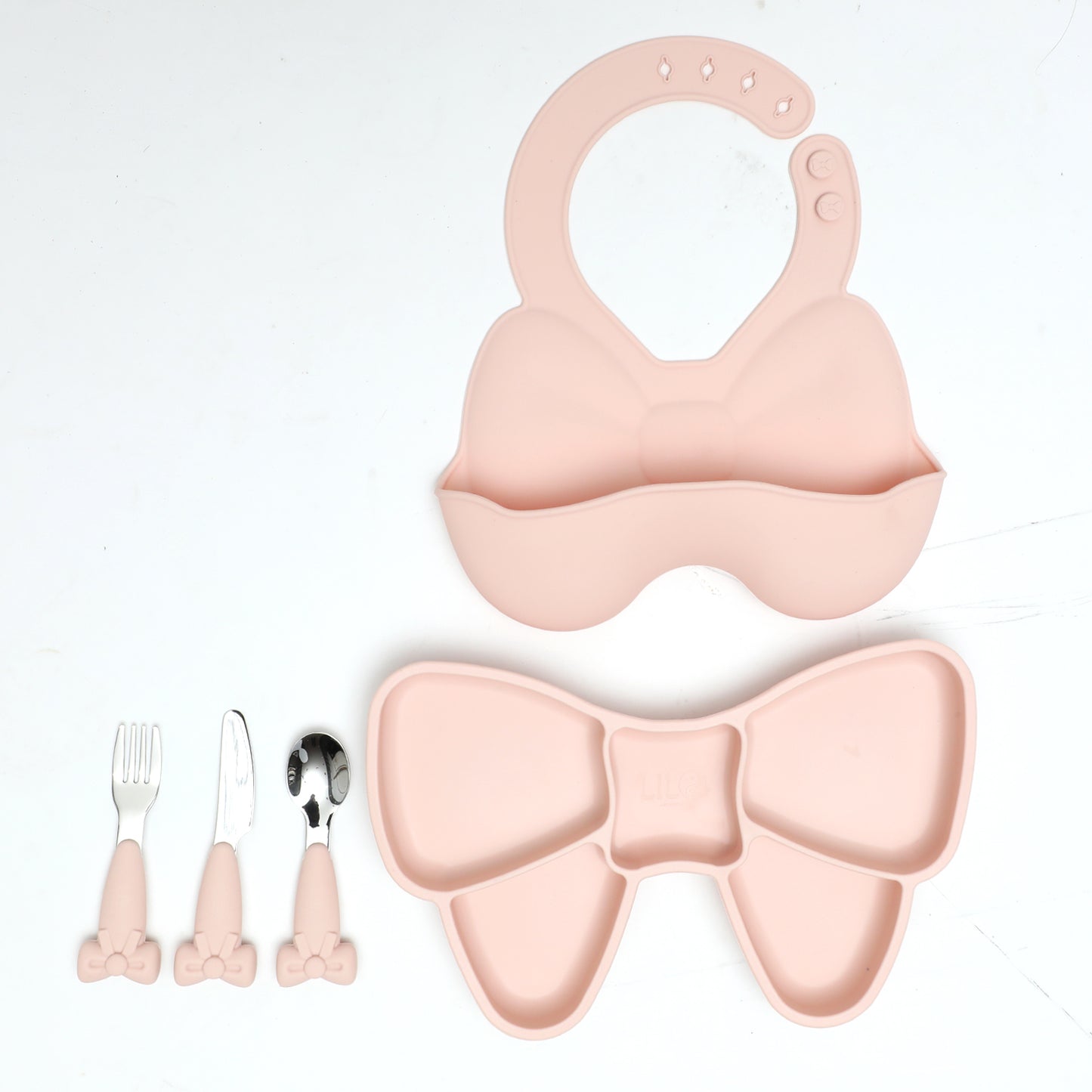 Complete strik serviesset zacht roze